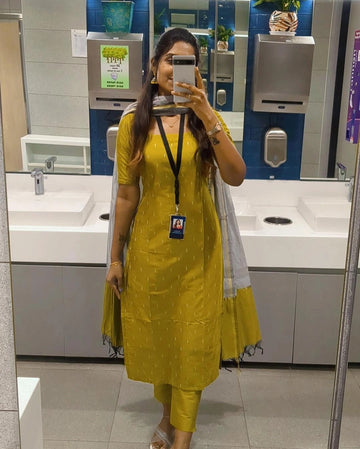 Rajvi Yellow Pure Cotton Suit Set