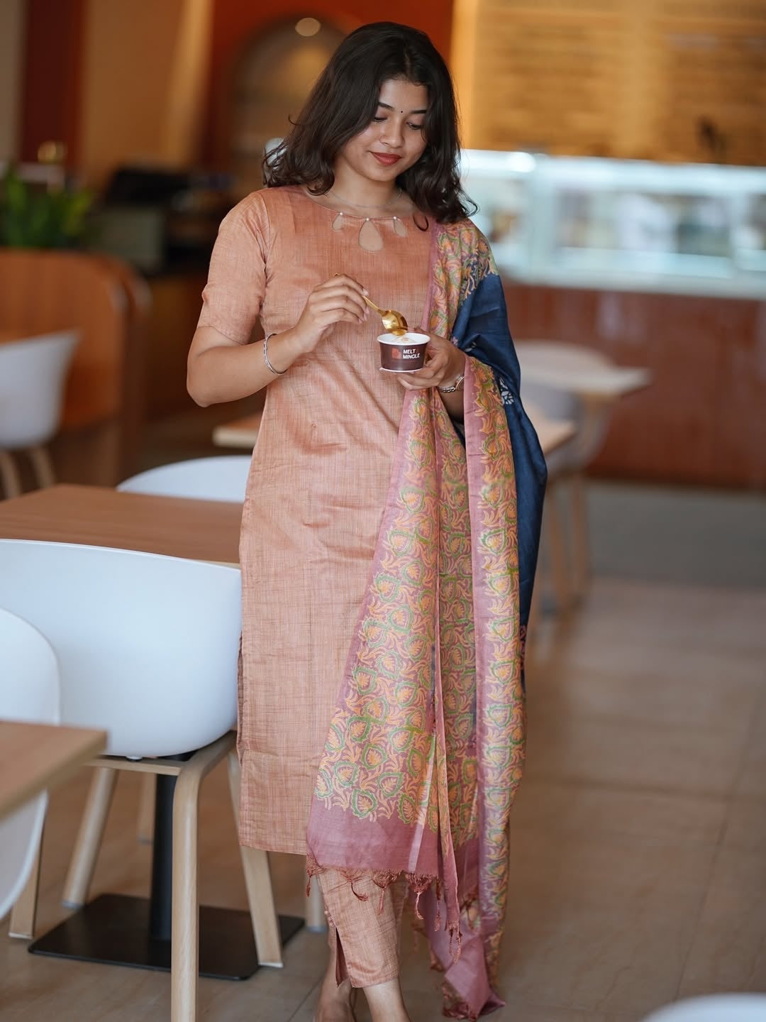 Silk Kurti With Pearl Detailed Neckline Suit Set