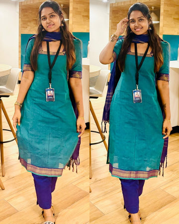 Rajvi Beautiful Pure Cotton Kurti With Dupatta