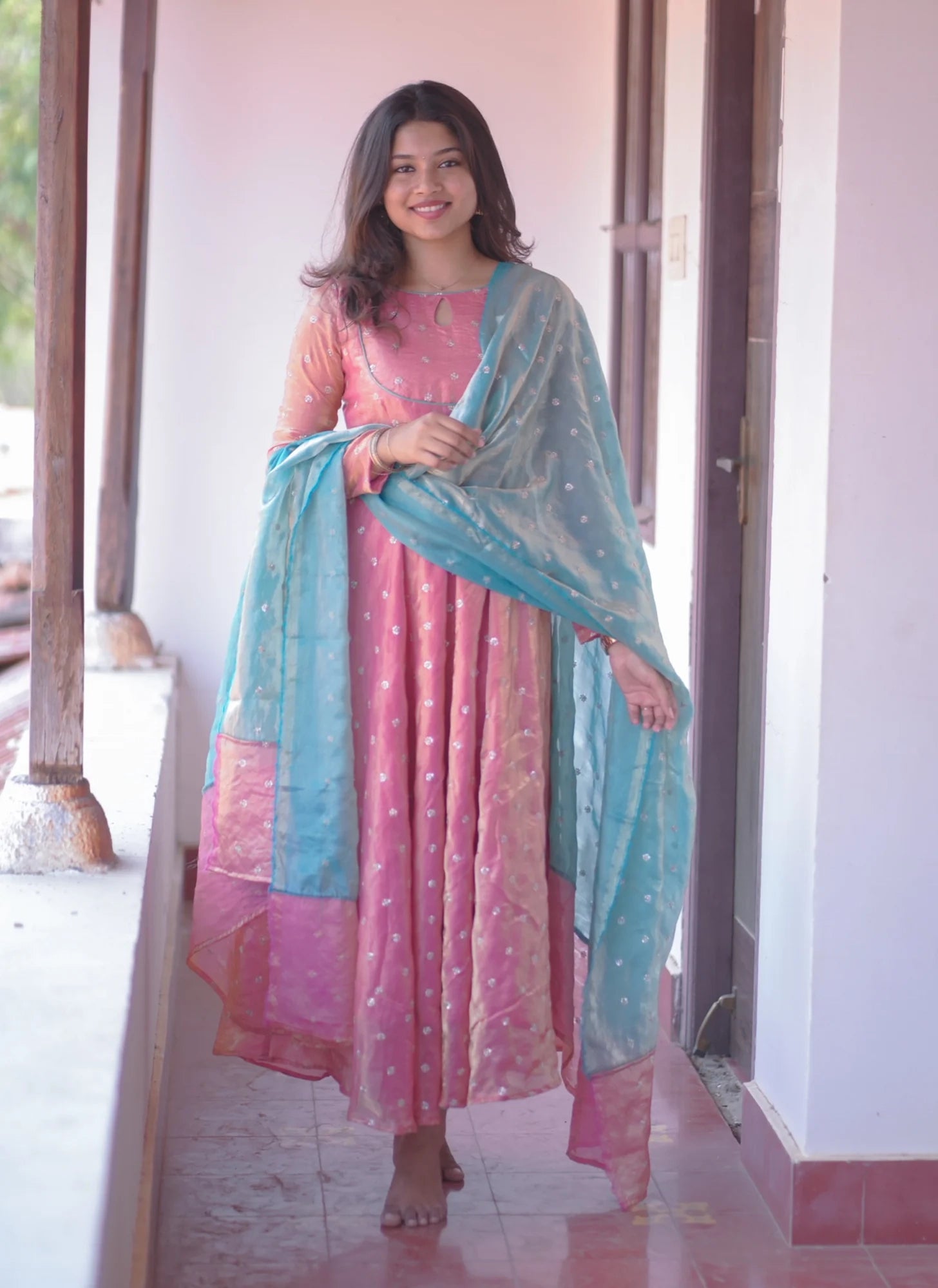 A Flowy Anarkali In A Soft Blush Pink