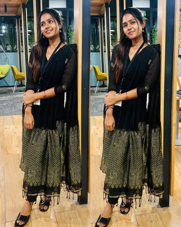 Rajvi Black Raw Silk Suit Set