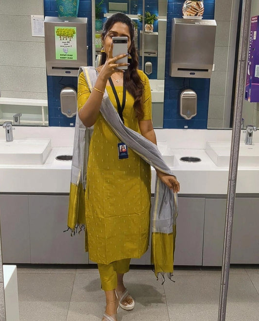 Rajvi Yellow Pure Cotton Suit Set