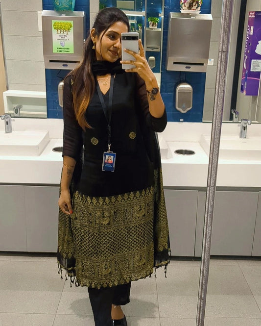 Rajvi Black Raw Silk Suit Set